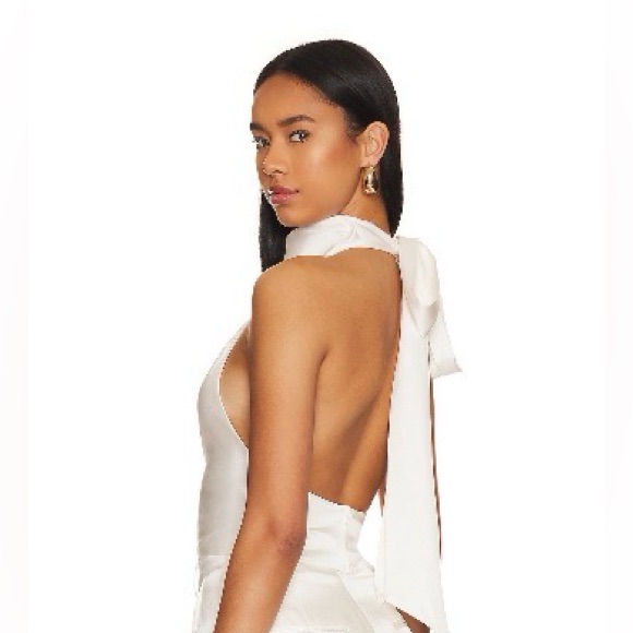 White Halter Tie-Back Silk Shirt - Women